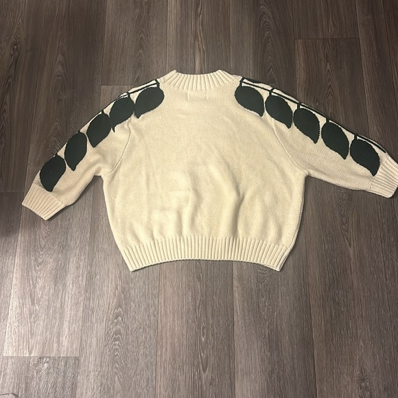 Harkel Beige Green Leaf Jumper Embroidered Soft Knit Size US 12 - Picture 6 of 7